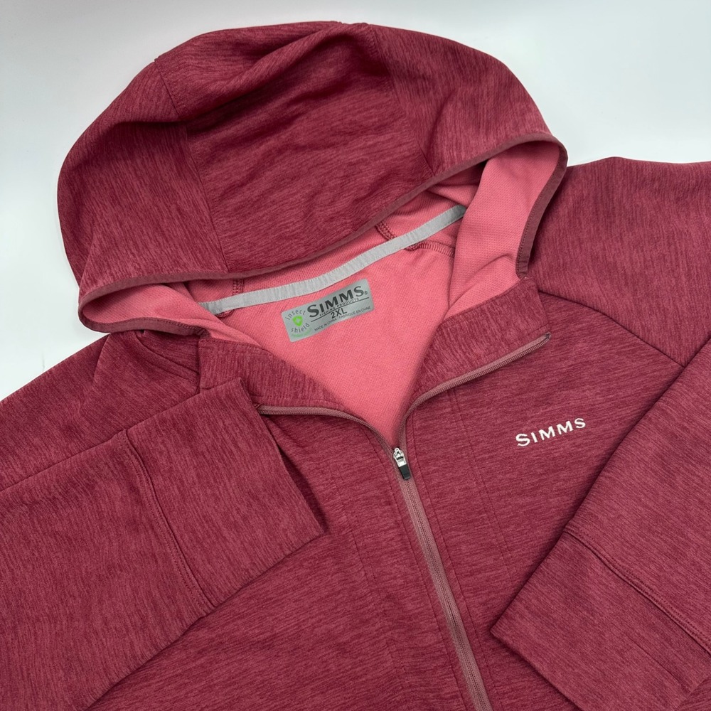 Simms Bugstopper Hoody Mens 2XL Red Heather Insect Shield 1/4‎ Zip Fishing Shirt